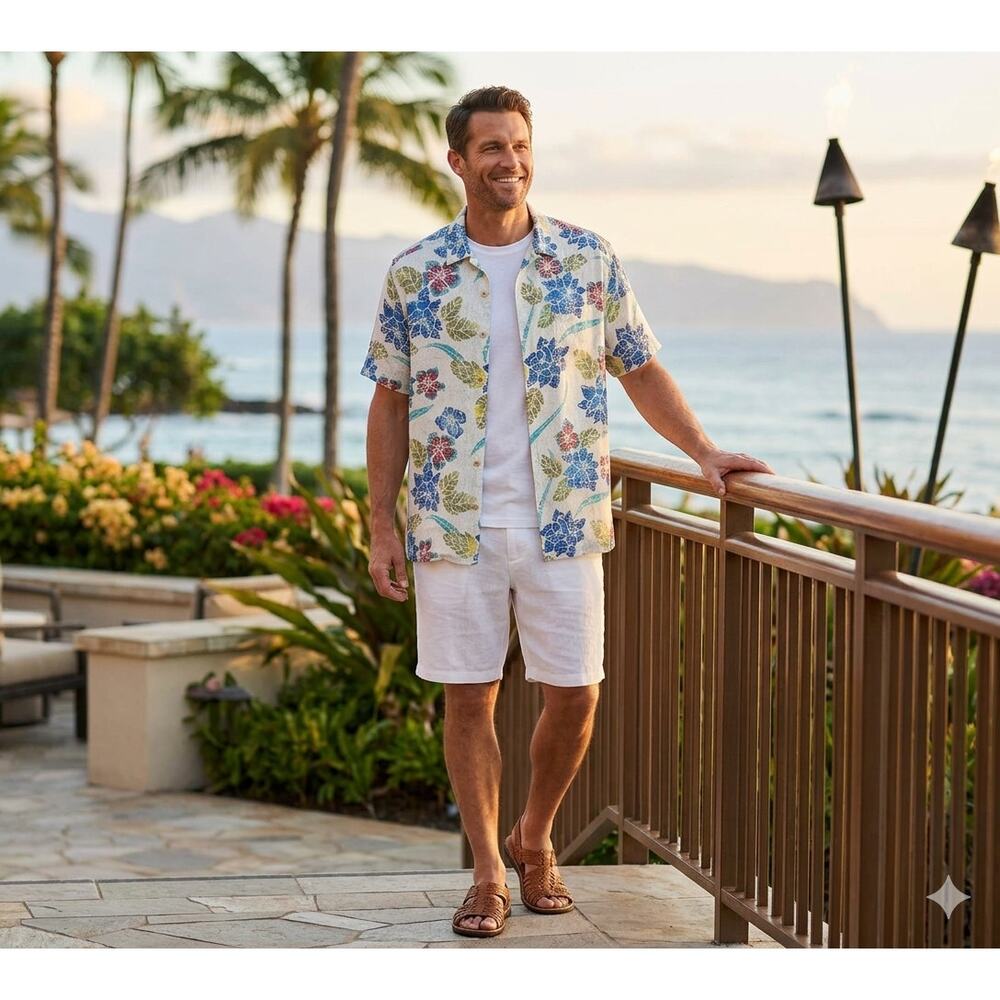 Tommy Bahama Mens XXL Silk Blend Hawaiian Camp Shirt Floral Casual Short Sleeve